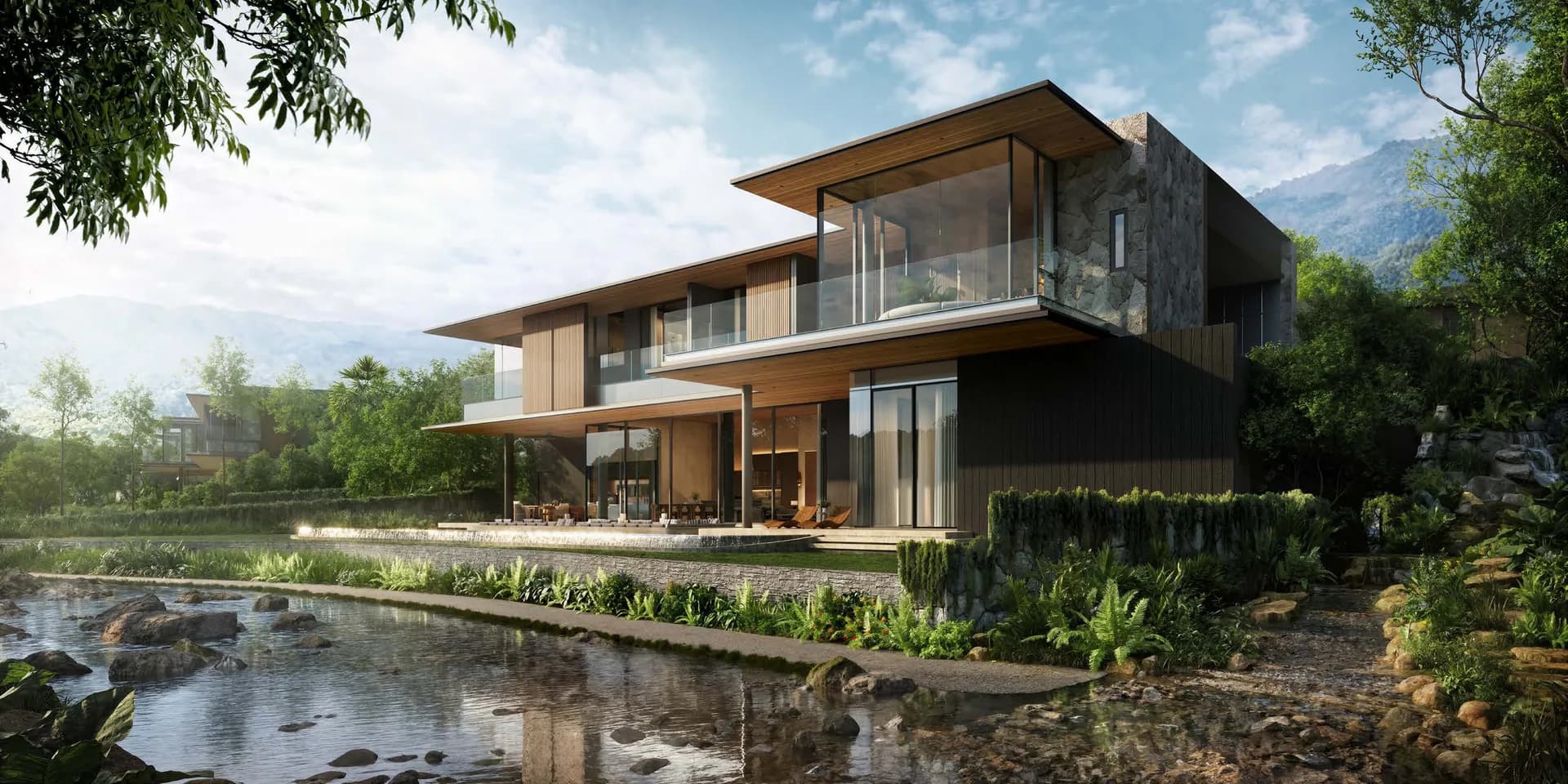 Slope-specific design: the villa stepped into the contour above the creek